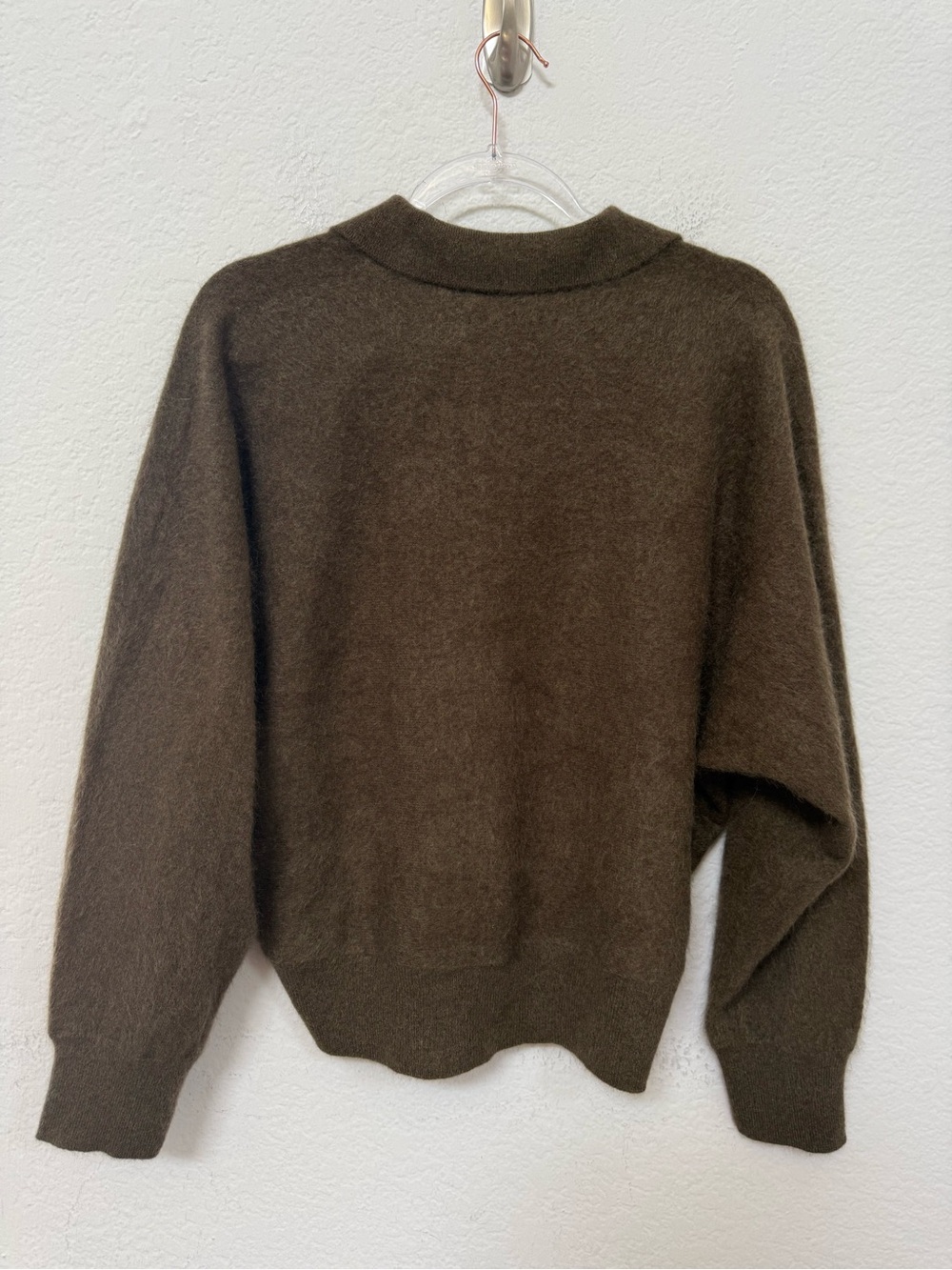 COS Brushed Cashmere Polo Sweater Olive Khaki Size Small - Picture 4 of 6